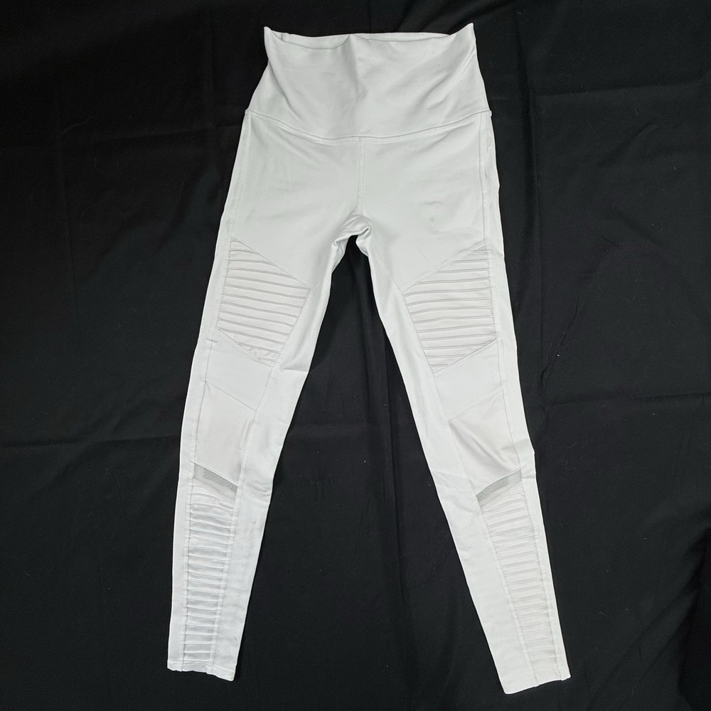 Alo Yoga Leggings Womens Small White Moto High Waist Mesh Panel Pants Activewear